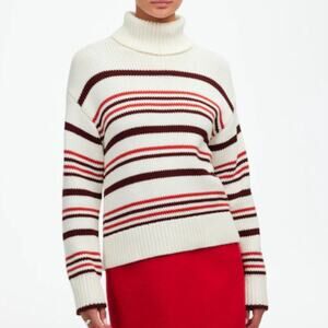 Madewell Ribbed Cotton Turtleneck Sweater Red White Cabernet Stripe Relaxed XS